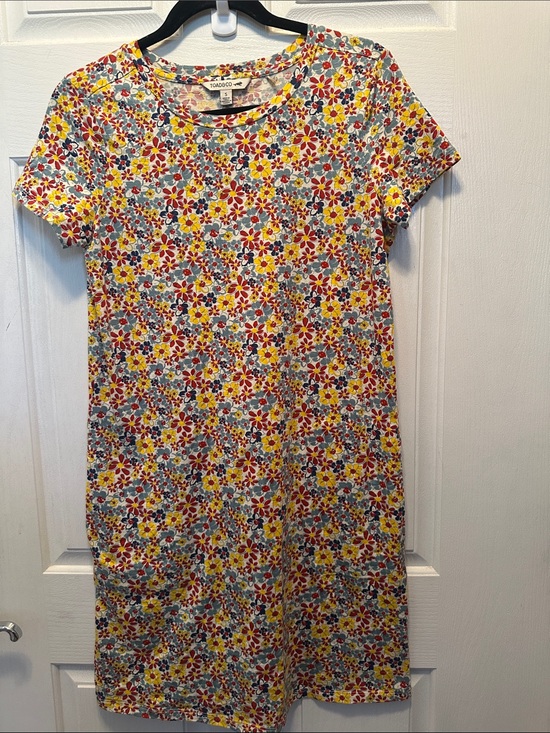 Toad&Co Dresses & Skirts - Toad&Co Multicolor Floral Tee Dress - Yellow, Red, Blue Organic Cotton Blend Sm
